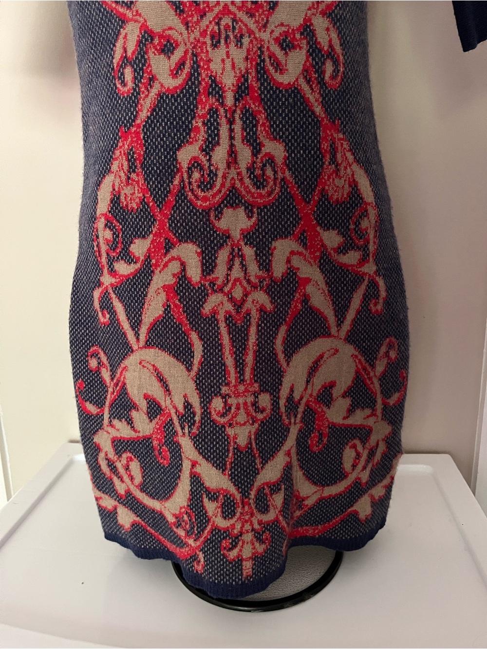 Supertrash Navy Dress with Red Baroque Motif Bodycon Sweater Dress - Picture 3 of 6